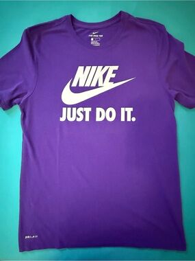 Nike Purple Tee with White Swoosh and 'Just Do It.'